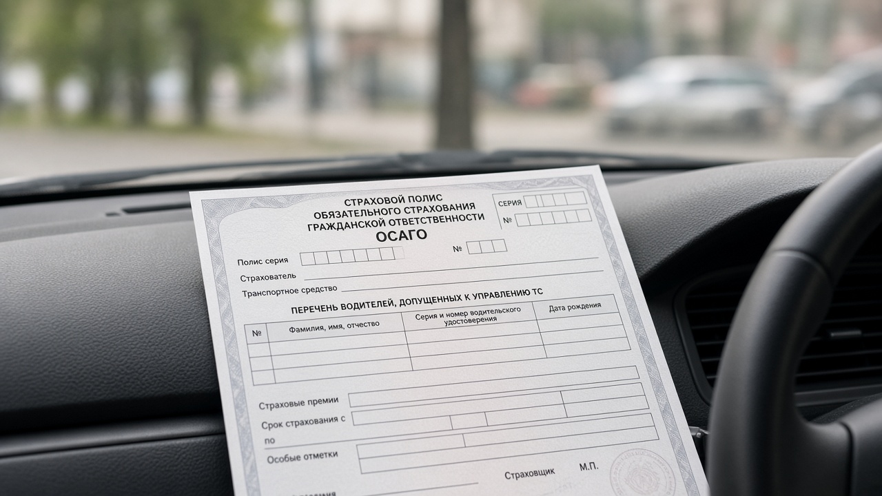 Полис ОСАГО в салоне автомобиля